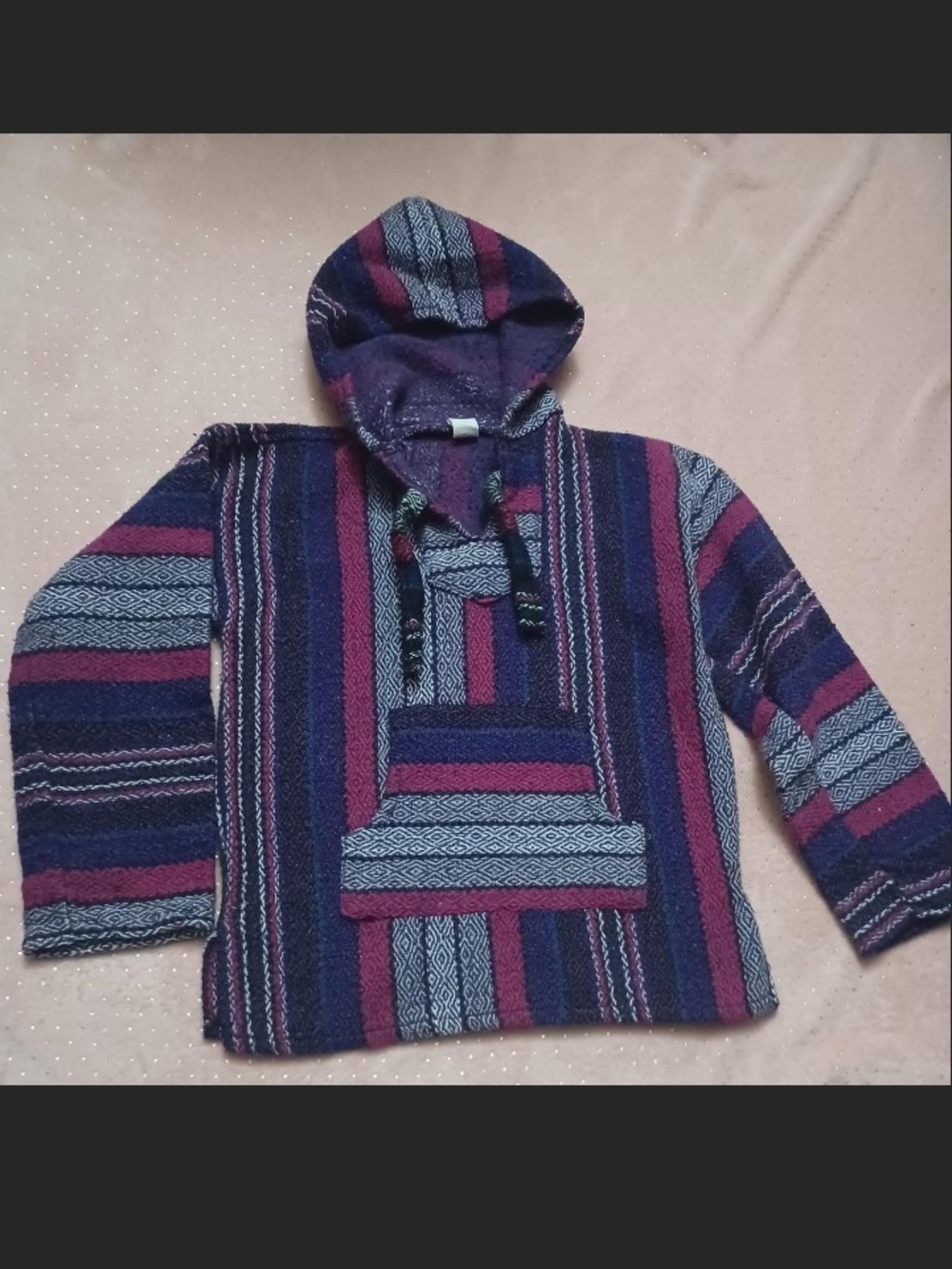 Striped Hooded Baja Pullover in Purple, Navy and Maroon